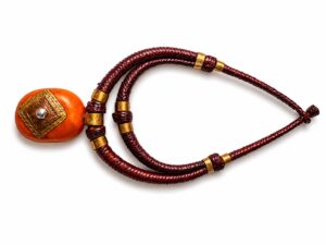 Leather Necklace with Orange Ambaa Pendant